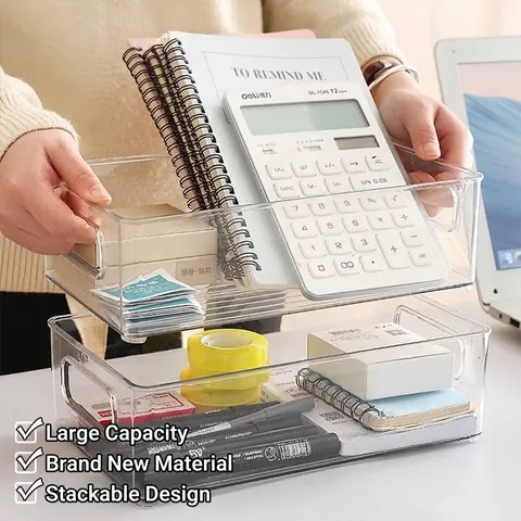 Caja de Almacenamiento de Escritorio de Acrílico Transparente Apilable Con Asas Organizador de Maquillaje de Plástico