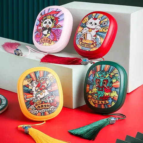 Portable USB Rechargeable Hand Warmer Electric Pocket Heater With Tassel Guochao Cartoon Illustration Design New Year Winter Gift For Unisex
