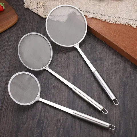 304 Stainless Steel Fine Mesh Strainer Long Handle Skimmer For Kitchen Hot Pot Oil Soy Milk Juice Filtering Sieve With Hook