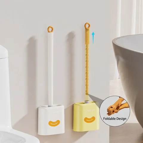 2-in-1 Wall-Mounted Toilet Brush And Drain Unclogger Flexible TPE Bristles Ventilation Holder No-Drilling Bathroom Cleaning Tool