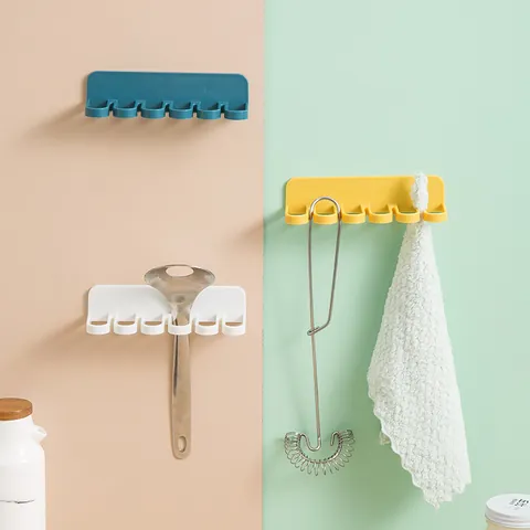 Portasciugamani da Parete a Sei Fori Senza Fori ABS Organizzatore Autoadesivo per Cucina Bagno Asciugamano Spatola Gancio