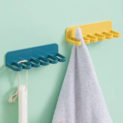 Portasciugamani da Parete a Sei Fori Senza Fori ABS Organizzatore Autoadesivo per Cucina Bagno Asciugamano Spatola Gancio