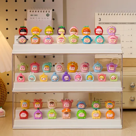 Transparent PS Blind Box Display Case Stackable Dustproof Desktop Figure Storage Box With 2-Tier Ladder Ladder Organizer