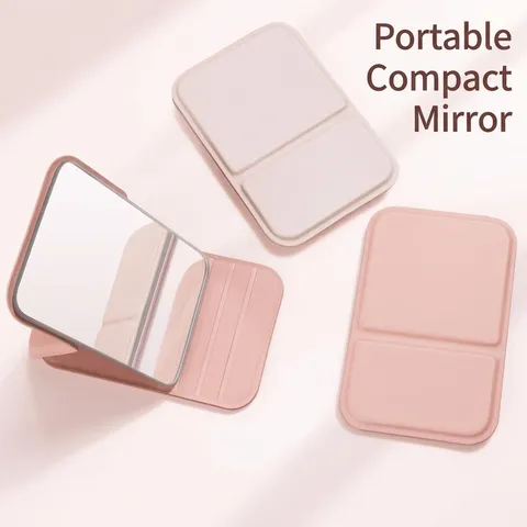 Portable Mini Makeup Mirror Foldable PU Leather Pocket Mirror For Women Student Dorm Desk Standing Compact Square Mirror