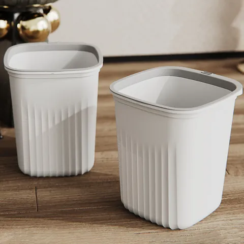 Modern Striped Square Trash Can PP Plastic Waste Basket With Press Ring Design For Living Room Bathroom Kitchen Home Office Decorative Bin