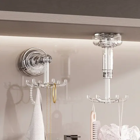Transparent 6-Claw Rotating Suction Cup Hook Multi-Functional No-Drill Wall Mounted Rack For Bathroom Kitchen Jewelry Storage