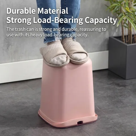Modern Striped Square Trash Can PP Plastic Waste Basket With Press Ring Design For Living Room Bathroom Kitchen Home Office Decorative Bin