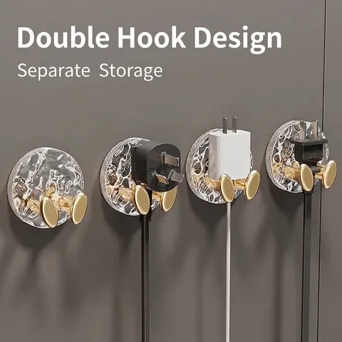 Luxury Water Ripple Power Plug Hooks Strong Adhesive Wall Cable Organizer Gold Silver Plated PET Punch-Free Storage Hook For Kitchen Bathroom Office