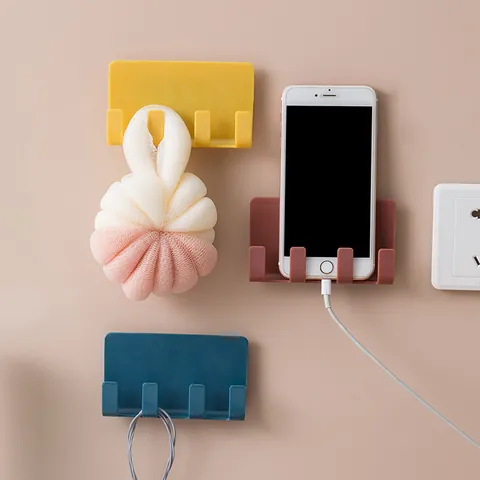 Wandmontierte Handy-Ladestation Ohne Bohren Kabel-Organizer Multifunktionale PP-Lagerregal Mit 4 Haken Für Badezimmer
