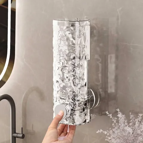 Wall Mounted Soap Dispenser Suction Cup No Drilling Press Type Shampoo Shower Gel Bottle Transparent Water Ripple PET Soap Liquid Container Bathroom Accessories