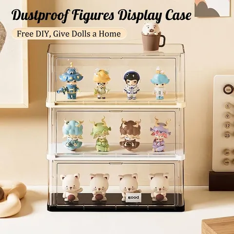 Transparent Action Figure Display Case Dustproof Flip Cover Stackable ABS PET Desktop Toy Storage Box For Blind Box Collectible Items