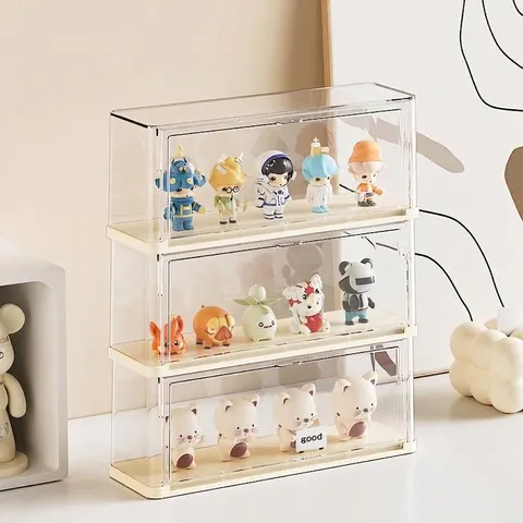 Transparent Action Figure Display Case Dustproof Flip Cover Stackable ABS PET Desktop Toy Storage Box For Blind Box Collectible Items
