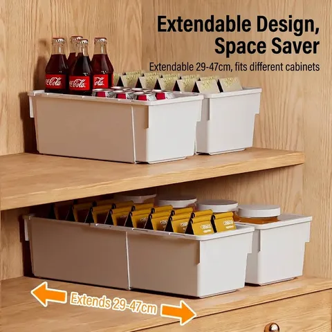 Retractable Cabinet Storage Box Drawer Type Desktop Snack Sundries Kitchen Organizer Deep Cupboard Right Angle Storage Box White