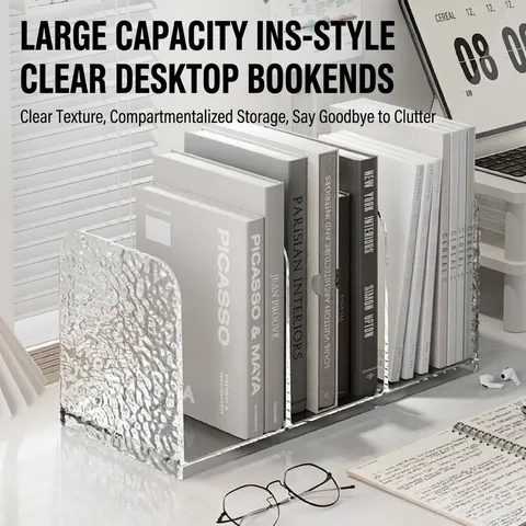 Transparent Ripple PET Desktop Bookstand Storage Box Multi Compartment Book Organizer For Study Office Minimalist Modern File Rack