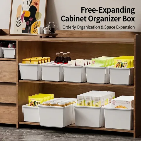 Retractable Cabinet Storage Box Drawer Type Desktop Snack Sundries Kitchen Organizer Deep Cupboard Right Angle Storage Box White