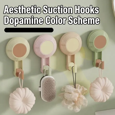 Strong Suction Cup Hook Heavy Duty Vacuum Wall Hanger For Bathroom Kitchen Dopamine Colors Plastic Hook No Drill Towel Hook Organizers