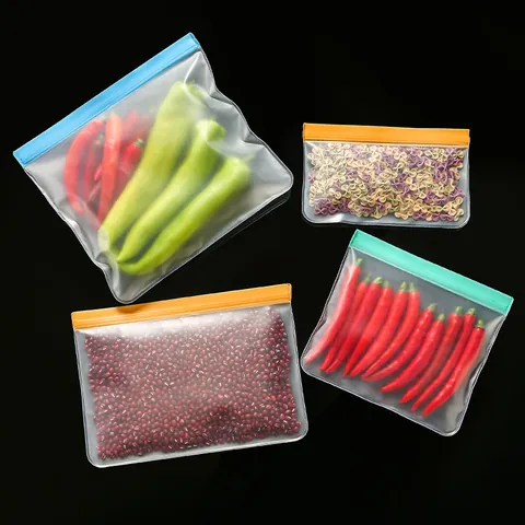 Reusable EVA Food Storage Bags Thick Leakproof Refrigerator Freezer Bags Colored Seal Zipper Bags For Fruit Vegetable Snacks Kitchen Organization