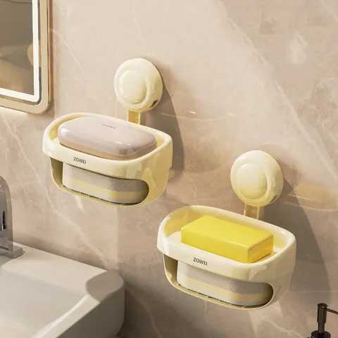 Double Layer Suction Cup Soap Dish Wall Mounted ABS Plastic Soap Holder With Drainage For Bathroom Toilet Shower Storage Organizer
