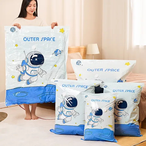 Astronaut Bear Pattern Vacuum Storage Bags Space Saving Compression Bags For Clothes Quilts Bedding Pillows Moisture Proof Reusable Storage Organizer Bag
