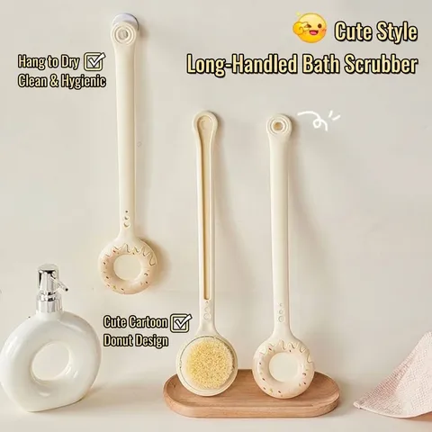 Cute Cartoon Donut Long Handle Bath Brush Soft Bristle Back Scrubber For Shower Body Cleaning Exfoliating Bath Scrubber Brush For Adults