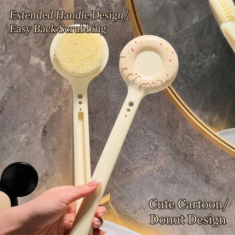 Cute Cartoon Donut Long Handle Bath Brush Soft Bristle Back Scrubber For Shower Body Cleaning Exfoliating Bath Scrubber Brush For Adults