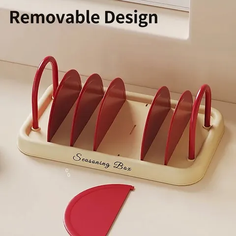 Multi-Functional Kitchen Seasoning Storage Rack With Removable Dividers Portable Handle Seasoning Bag Organizer Drainer Shelf