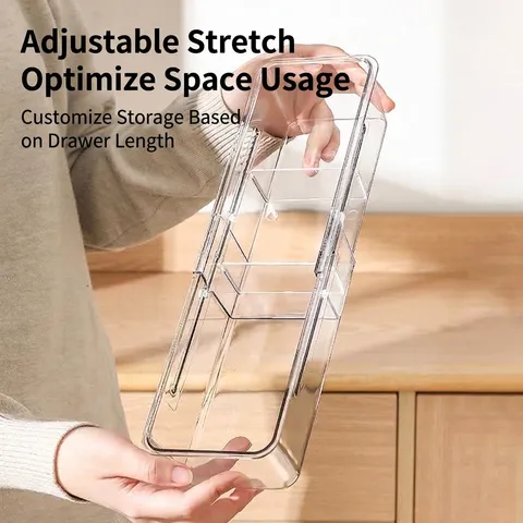 Expandable Transparent PET Drawer Organizer Box Adjustable Clear Plastic Storage Bin For Kitchen Cutlery Socks Underwear Divider