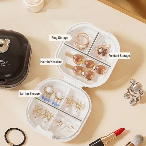 Boîte de Rangement Bijoux Ours de Dessin Animé Portable Voyage Mini Organisateur d'Accessoires pour Boucles d'Oreilles Bagues Collier Étui