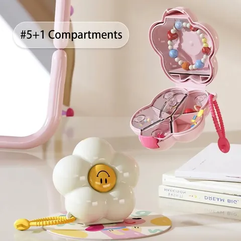Portable Flower Shaped Jewelry Storage Box Plastic Dopamine Color Multi-compartment Travel Earring Ring Case For Women