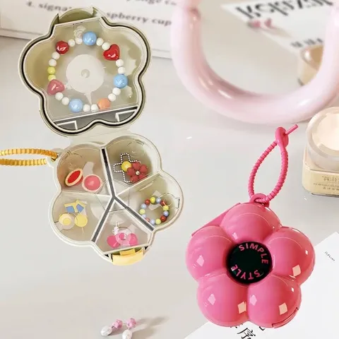 Portable Flower Shaped Jewelry Storage Box Plastic Dopamine Color Multi-compartment Travel Earring Ring Case For Women
