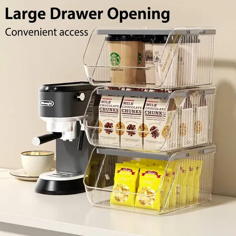 Stackable Desktop Storage Box PET Plastic Portable Storage Basket For Snacks Sundries Stationery Cosmetics Organizing Box