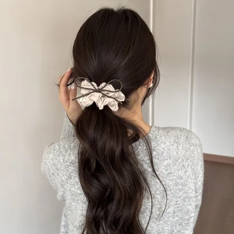 Korean Style Polka Dot Scrunchie With Bow Hair Tie Sweet Ruffle Hair Band Elastic Ponytail Holder For Women Girls Daily Accessory