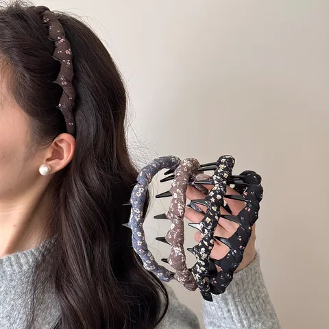 Cerchietto Avvolto in Tessuto Floreale Vintage per Donna Pettine a Denti Antiscivolo Fascia per Capelli Retrò Accessori per Capelli