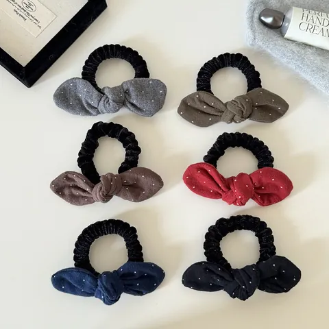 Koreaanse Stijl Haarelastiek met Stippen Konijnenoren Strik Zoete Florale Haarelastiekjes Elastische Ponytail Houder voor Dames