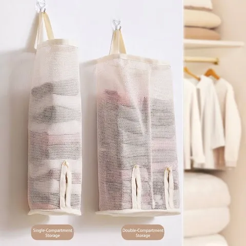 Hanging Mesh Storage Bag For Socks Underwear Breathable Wall Mounted Wardrobe Closet Organizer Foldable Mesh Net Bag For Dormitory Home Storage