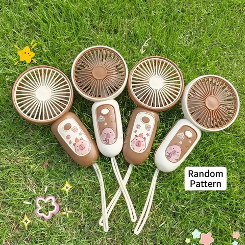 Handheld Mini Fan USB Rechargeable Portable Capybara Cartoon Small Personal Fan With Lanyard For Dormitory Office Outdoor Travel Summer Cooling