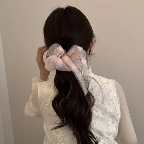 Eleganter Bogen-Netz-Haargummi Mit Künstlichem Perlenanhänger Großer Netz-Haargummi Für Damen Pferdeschwanz-Halter Haar-Accessoires