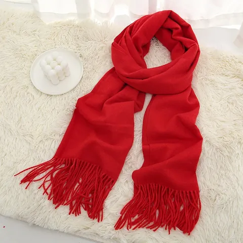 Écharpe Imitation Cachemire pour Femme Hiver Chaud Épais Châle Long à Glands Couleur Unie Enveloppement Élégant pour Femme