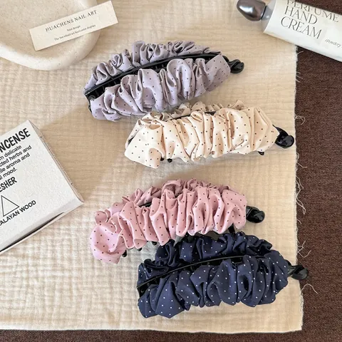 Pince Banane Plissée à Pois Élégante Pince à Cheveux en Tissu pour Queue de Cheval Femme Fille Mode Accessoires Cheveux