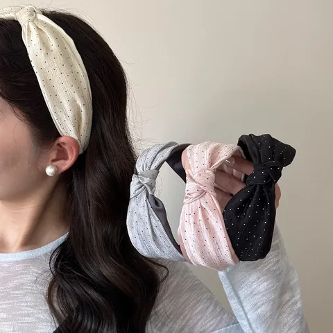 Serre-tête Torsadé à Pois pour Femme Bandeau en Polyester et Coton Rétro Élégant Doux Accessoire de Cheveux Quotidien