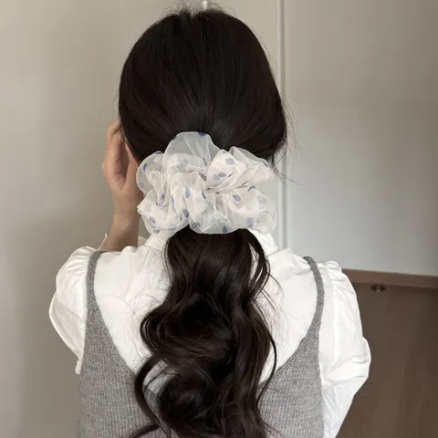 Übergroßer Polka Dot Netz Haargummi Hohe Elastizität Haarschmuck Für Damen Vintage Süß Handgemacht Organza Haarring Zubehör