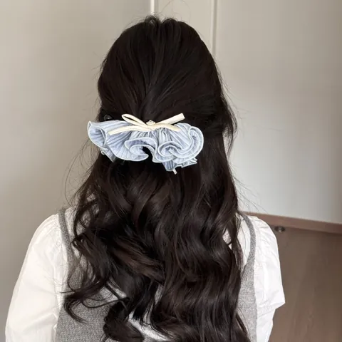 Französischer Stil Plissierte Schleife Haarspange Doppelschicht Stoff Strass Bananen Clip Elegante Haarschmuck Für Damen Süße Haarspange