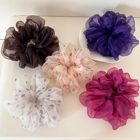 Übergroßer Polka Dot Netz Haargummi Hohe Elastizität Haarschmuck Für Damen Vintage Süß Handgemacht Organza Haarring Zubehör