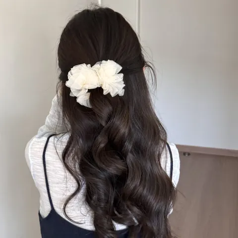 Pinza De Pelo Banana Plisada De Malla Elegante Para Mujer Horquilla Floral Accesorios Para La Parte Posterior De La Cabeza Estilo Coreano