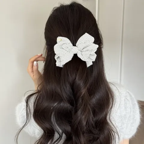 Koreanischer Stil Polka Dot Schleife Bananenspange Retro Baumwoll Polyester Stoff Haarspange Für Damen Haarschmuck
