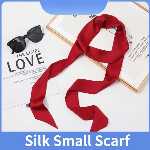 Élégant Couleur Unie Étroit Long Foulard en Soie Satin Bandeau Cheveux Ruban Sac Streamer Cravate Ceinture Foulard de Cou pour Femmes Accessoires