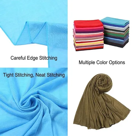 Women Solid Color Mercerized Look Jersey Hijab Scarf Soft Breathable Muslim Headwrap Long Shawl Wrap Versatile Daily Polyester Scarf
