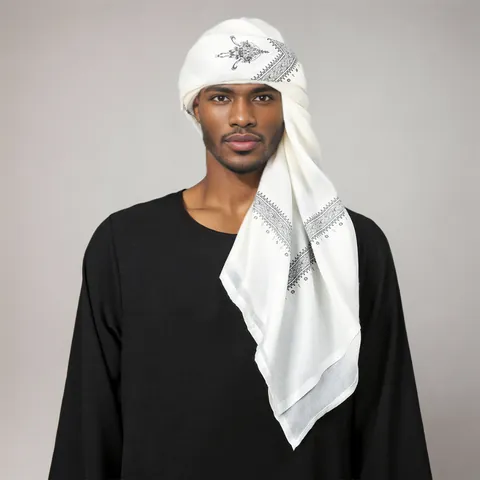 Men Ethnic Keffiyeh Shemagh Scarf Polyester Paisley Geometric Print Large Square Head Wrap Turban Traditional Desert Scarf