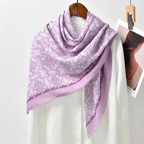 Bloemen Geometrische Print Polyester Vierkante Sjaal Voor Dames Rolzoom Mode Hijab Hoofddoek Veelzijdige Omslagdoek