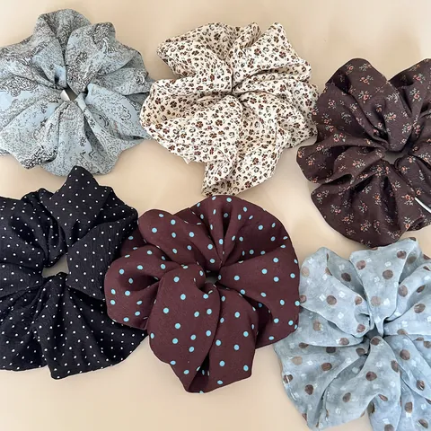 Vintage Koreaanse Stijl Stippen Bloemen Scrunchies Voor Vrouwen Zoete Grote Haarelastiekjes Ponytail Elastische Scrunchie Haaraccessoires